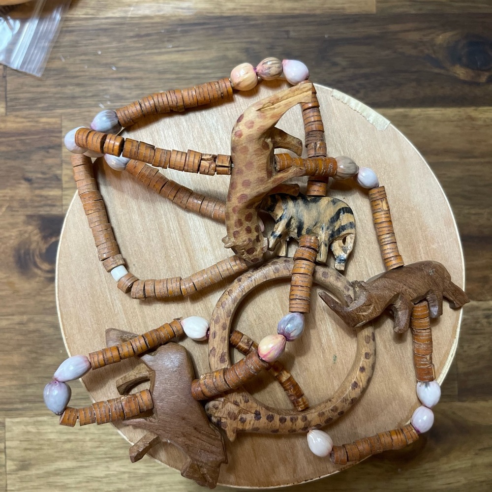 Wooden Animal Bead Necklace